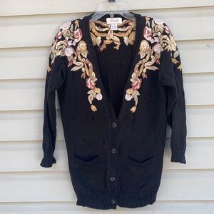 Margules Vintage Black Floral Embroidered Cardigan